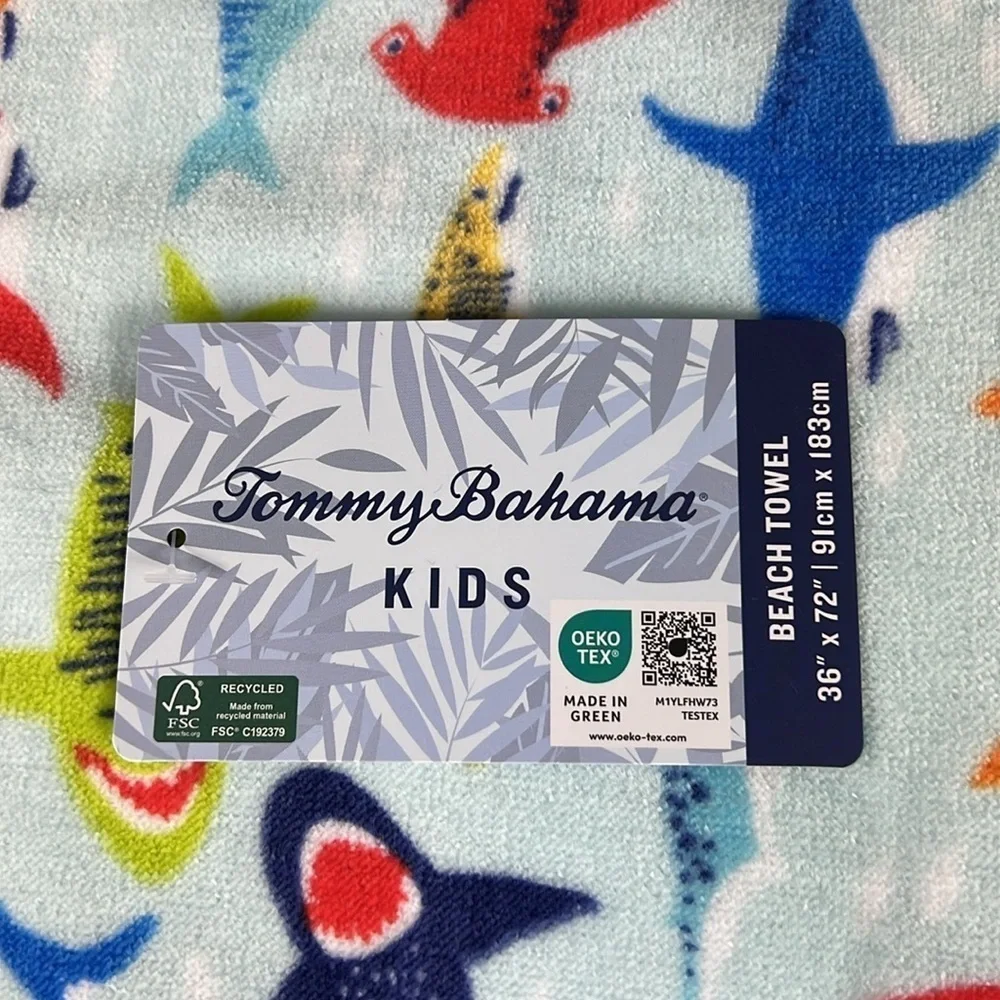 Tommy Bahama Kids Beach Towels Shark Print Multi Color 100% Cotton 2pc NEW